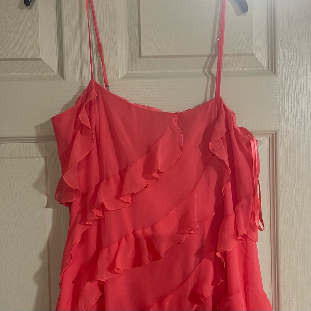 Gianni Bini NWT Taylor Chiffon Coral Watermelon Ruffle Dress Spaghetti Straps 12 - Picture 12 of 16